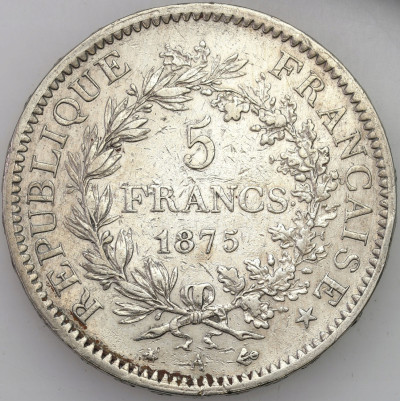 Francja. 5 franków 1875 A, Paryż - SREBRO
