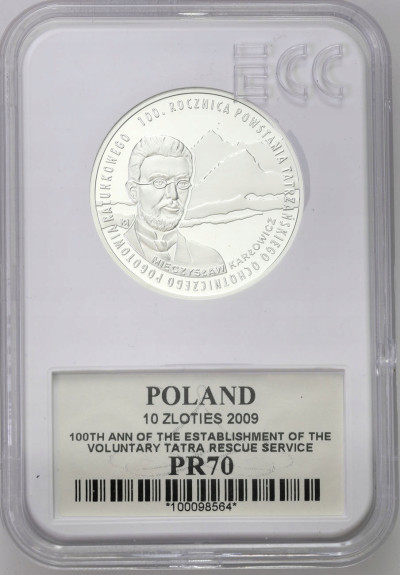 III RP. 10 złotych 2009 TOPR - GCN PR70 – SREBRO