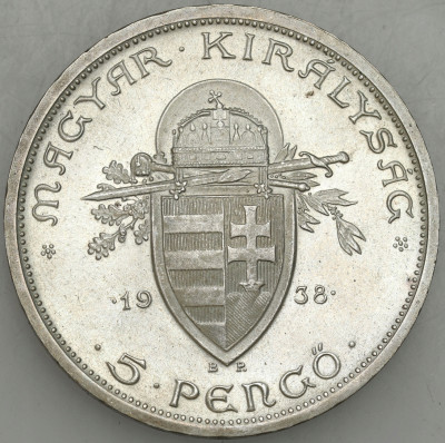 Węgry. 5 Pengo 1938 Św. Stefan – SREBRO