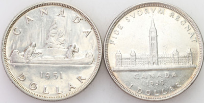 Kanada Jerzy Dolar 1939 Ottawa + dolar 1951 SREBRO
