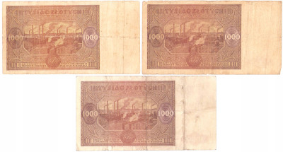 1.000 złotych 1946 RÓŻNE SERIE. – 3 szt