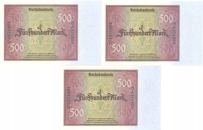 Niemcy. 500 marek 1922 – zestaw 3 sztuk