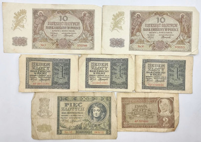Zestaw banknotów polskich 1940-1941 – 7 sztuk