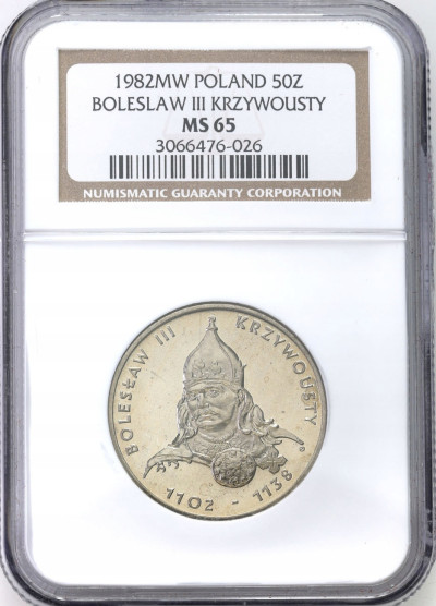 50 złotych 1982 Bolesław III Krzywousty NGC MS65