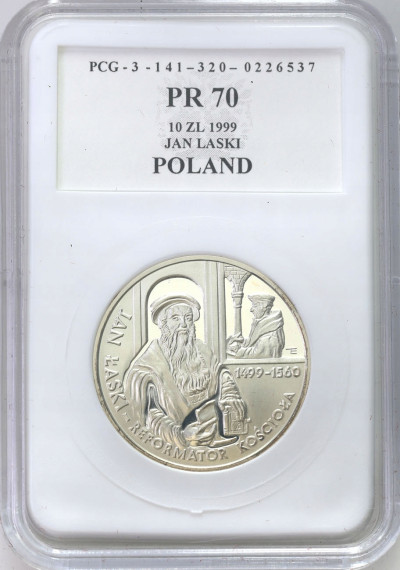 10 złotych 1999 Jan Łaski PCG PR70 SREBRO