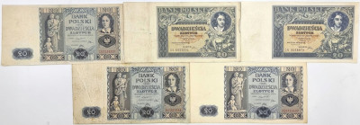 20 złotych 1931-1936 RÓŻNE SERIE – 5 sztuk
