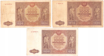 1.000 złotych 1946 RÓŻNE SERIE. – 3 szt