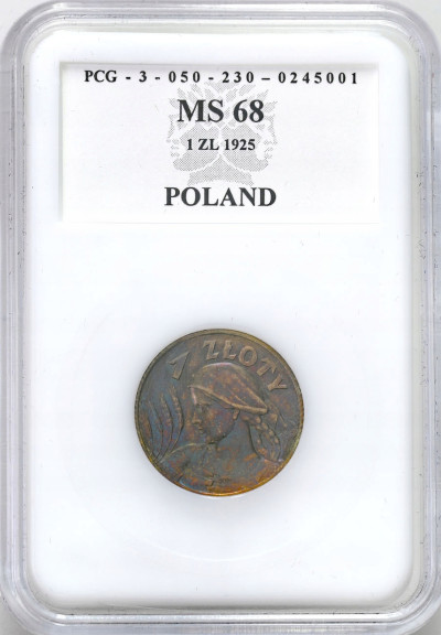 II RP. 1 złoty 1925, Londyn PCG MS68