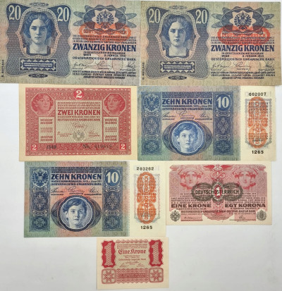 Węgry i Austria. Zestaw banknotów RÓŻNE – 7 sztuk