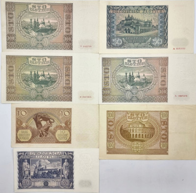 Zestaw banknotów polskich 1936-1941 – 7 sztuk