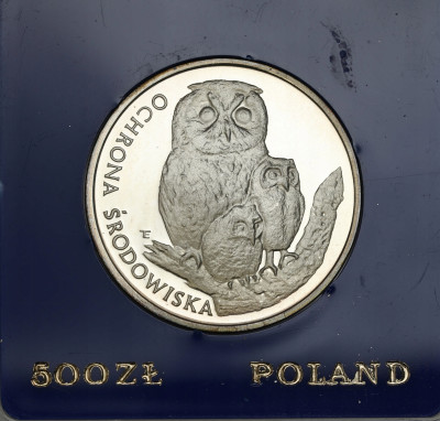 PRL. 500 złotych 1986 Sowa z młodymi – SREBRO
