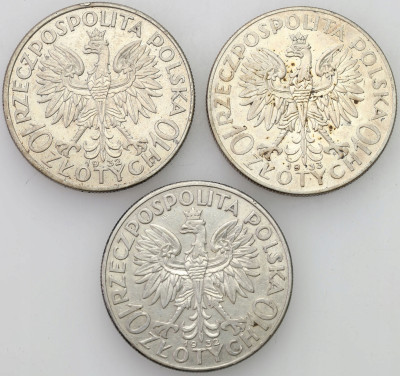 10 złotych Głowa Kobiety 1932-1933 – 3 sztuki