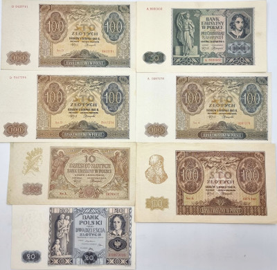 Zestaw banknotów polskich 1936-1941 – 7 sztuk