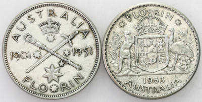 Australia. 1 florin 1951-1953 – 2 szt SREBRO
