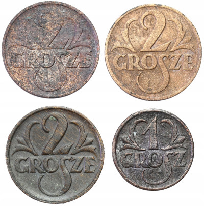 II RP. 1, 2 grosze 1925-1936, zestaw 4 monet