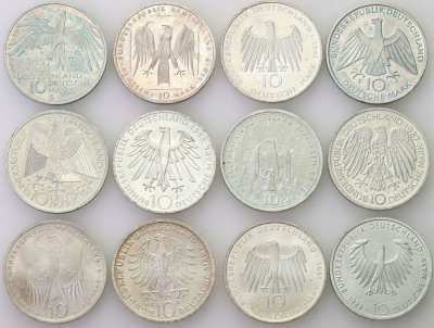 Niemcy RFN 10 marek 1972-1993 - ZESTAW 12 szt.