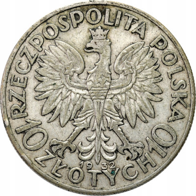Polska 10 złotych 1932 kobieta bez znaku – SREBRO