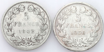 Francja, 5 franków 1842 W, Lille i 1836 BB