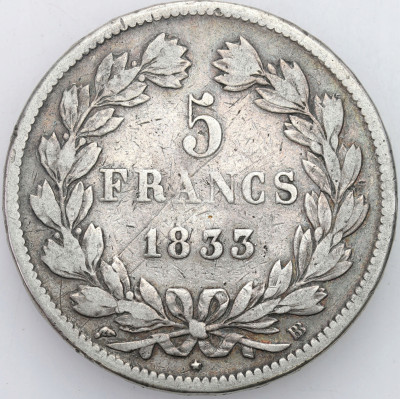 Francja, 5 franków 1833 BB, Strasbourg
