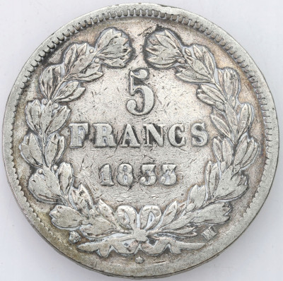 Francja, Ludwik Filip I. 5 franków 1833 M