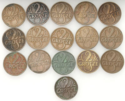 II RP. 2 grosze 1923-1938, zestaw 14 monet