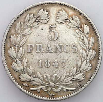 Francja, Ludwik Filip I. 5 franków 1847 A, Paryż