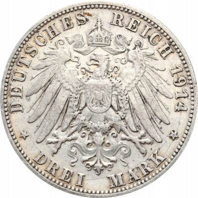 Niemcy, Wirtembergia. 3 marki 1914 F, Stuttgart