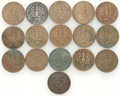 II RP. 2 grosze 1923-1938, zestaw 14 monet