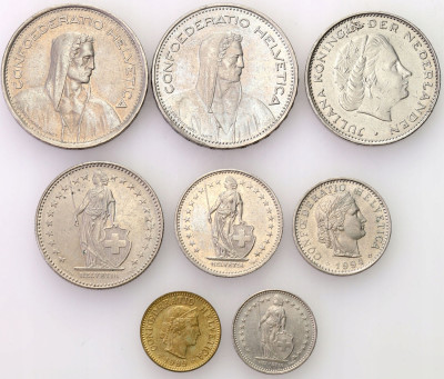 Szwajcaria / Holandia. Zestaw monet – 8 egz.