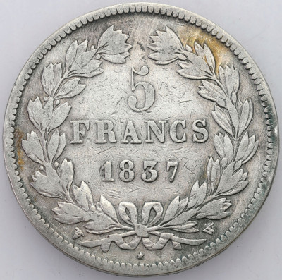 Francja, Ludwik Filip I. 5 franków 1837 W, Lille
