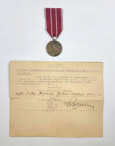 Medal Wojska Spink z wypisem nadania