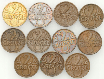 II RP. 2 grosze 1923-1938, zestaw 11 monet