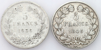 Francja, 5 franków 1836 W, Lille i 1846 A, Paryż
