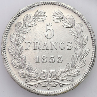 Francja, Ludwik Filip I. 5 franków 1833 W, Lille