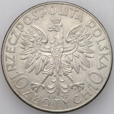 II RP. 10 złotych 1932 głowa kobiety ze znakiem