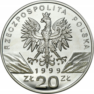 III RP. 20 złotych 1999 Wilki – RZADSZE - SREBRO