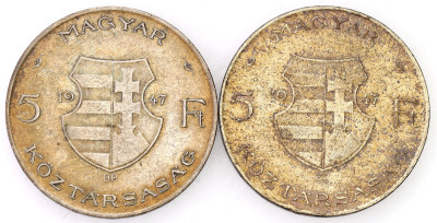 Węgry. 5 forintów, 1947 SREBRO – 2 szt