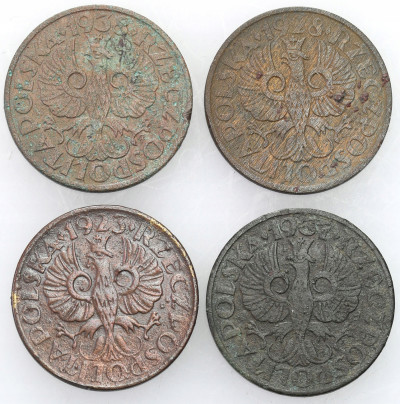 II RP. 2 grosze 1923-1938, zestaw 4 monet