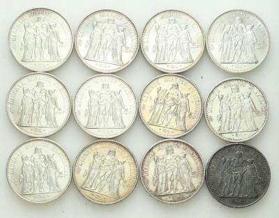 Francja 10 franków - zestaw 12 sztuk - różne