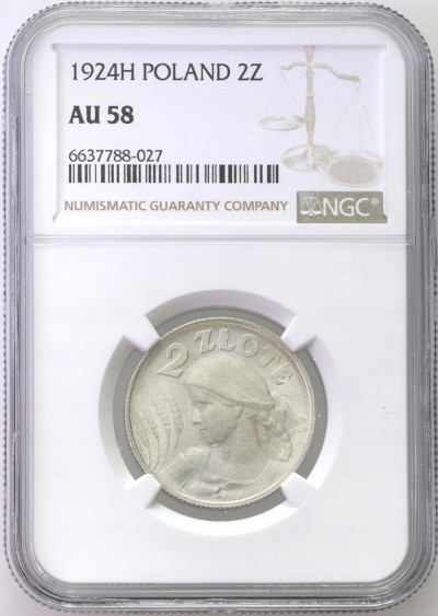 2 złote 1924 literka H, Birmingham NGC AU58