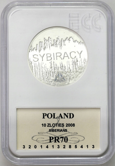 10 złotych 2008 Sybiracy GCN PR70 – SREBRO