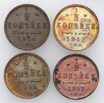 Rosja. 1/2 kopiejki 1897-1914, zestaw 4 monet