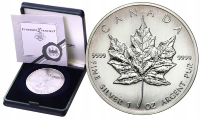 Kanada. 5 dolarów 1989 Liść - 1 uncja SREBRA
