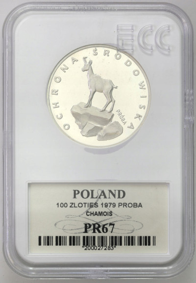 PRL. PRÓBA srebro 100 złotych 1979 Kozica GCN PR67
