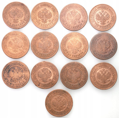 Rosja. 3 kopiejki 1881-1913 – 13 szt