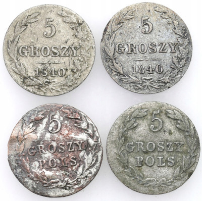 Polska XIX wiek. 5 groszy 1822, 1829, 2 x 1840