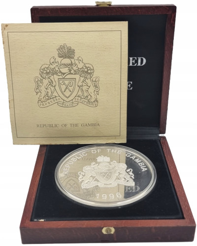 Gambia 100 Dalasis 1995 32 Oz RZADKOŚĆ 1 KG SREBRA