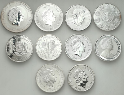 Zestaw monet uncjowych różne zestaw 10 sztuk - SREBRO
