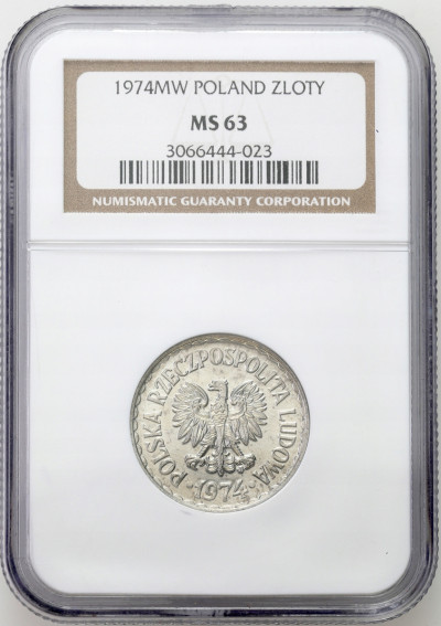 PRL. 1 złoty 1974 aluminium NGC MS63