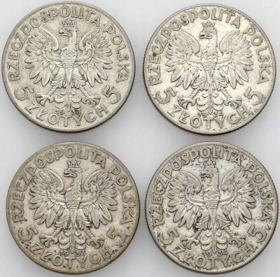 II RP. 5 złotych 1933-1934, 4 szt Obiegowe sztuki. 3 4 x 11 g Ag .750